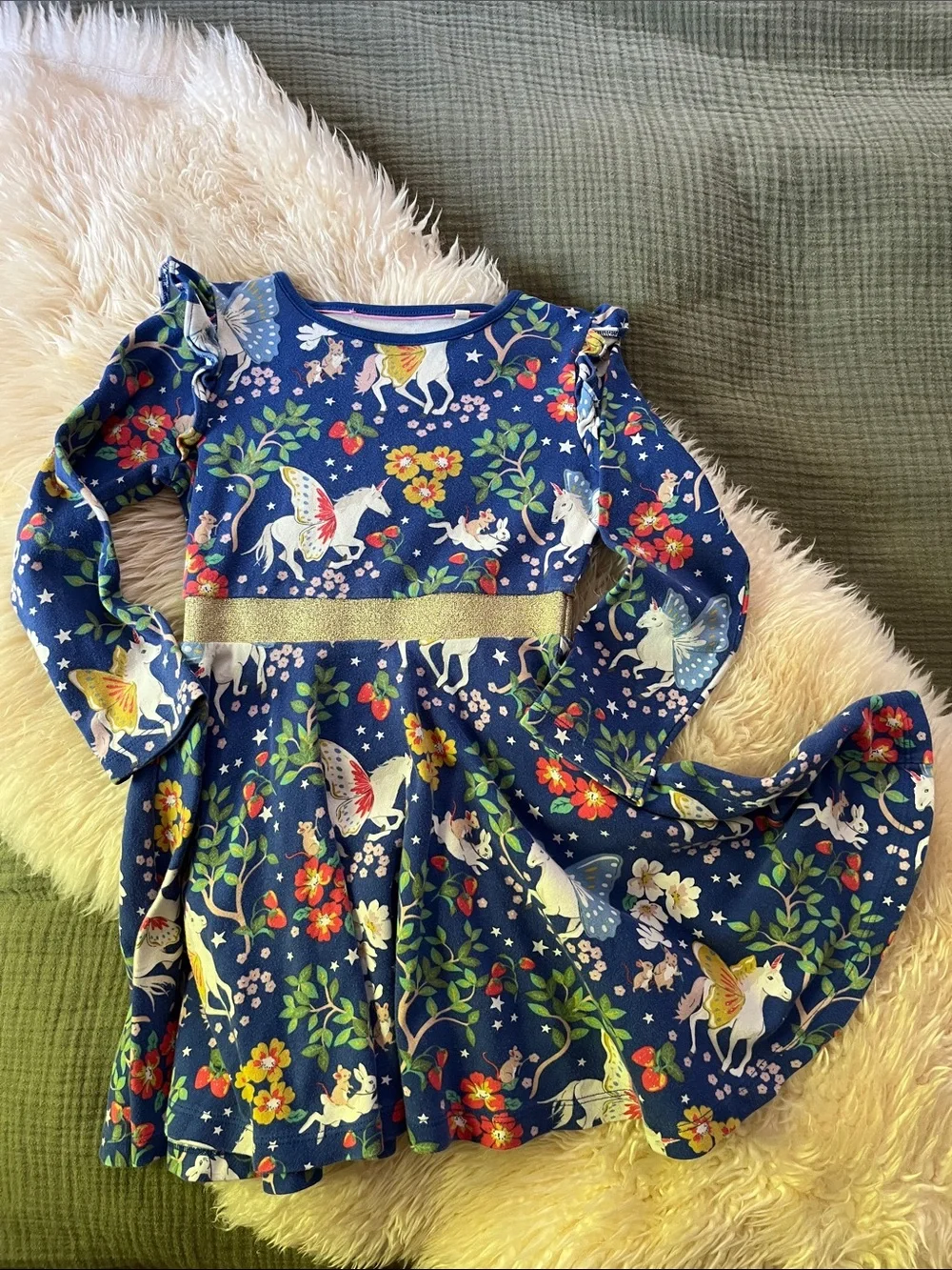Mini Boden Navy Floral & Unicorn Dress
